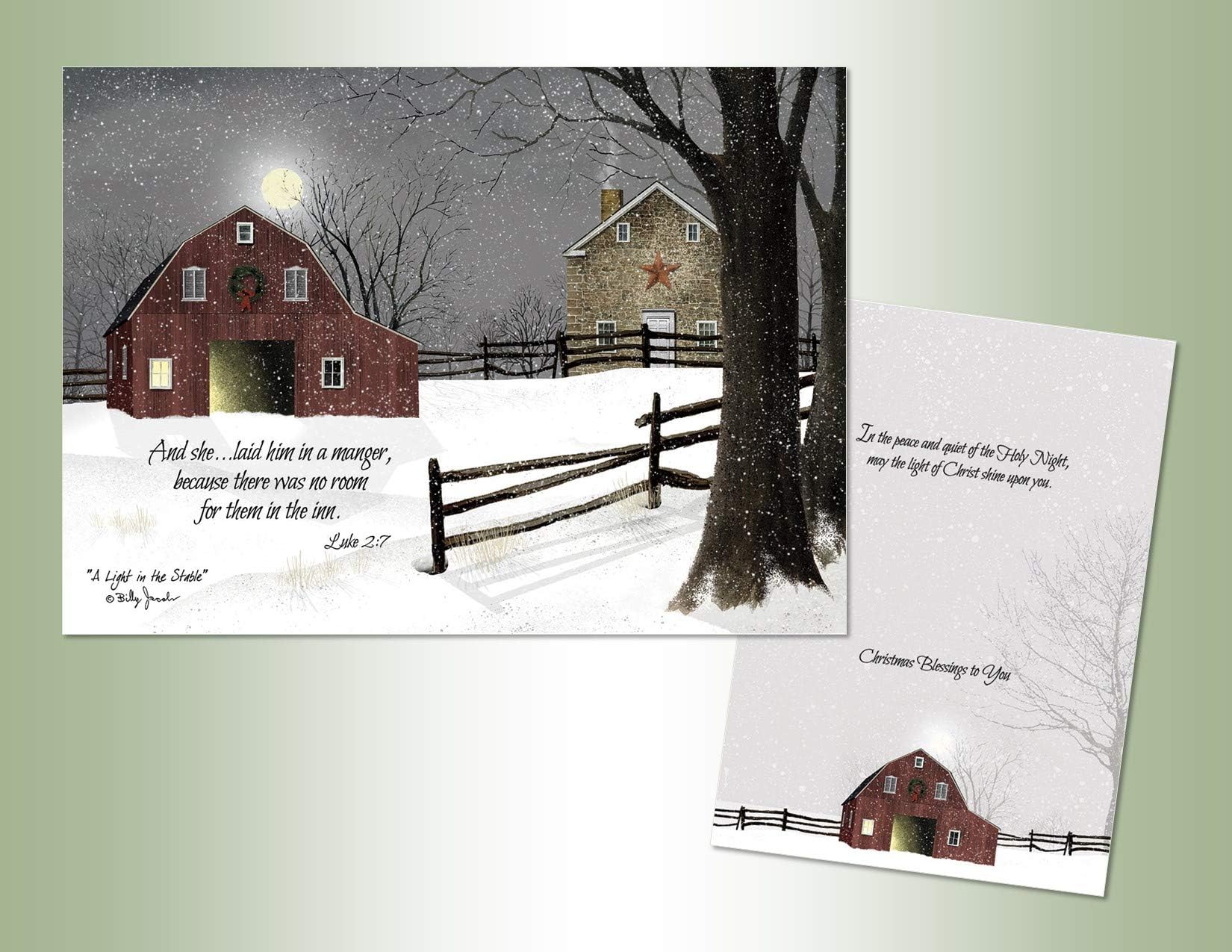 Performing Arts Winter Barn Christmas Cards Boxed Set - Pack of 16 Rustic Winter Farmhouse Holiday Greeting Cards with Envelopes - Soft Touch Velvet Finish and Vintage Snow Scene - Made in USA