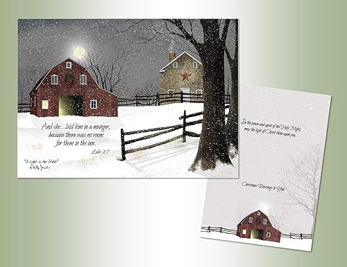 Performing Arts - Juego de 16 tarjetas de Navidad de granero de invierno con sobres, acabado de terciopelo suave al tacto y escena de nieve vintage,