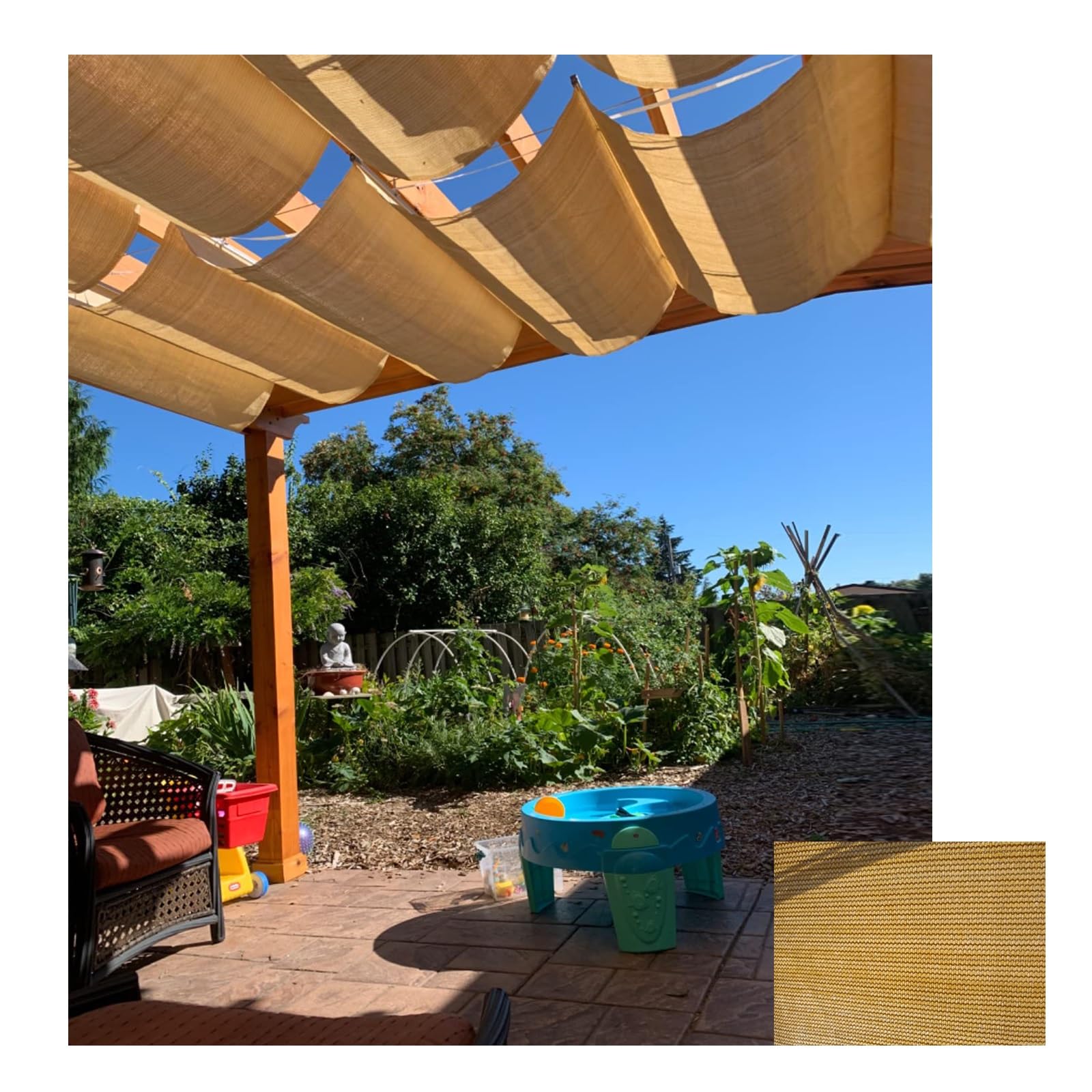 Pare-soleil rétractable pour pergola, patio, terrasse, cour et tonnelle – Filet ondulé extérieur avec kit de montage