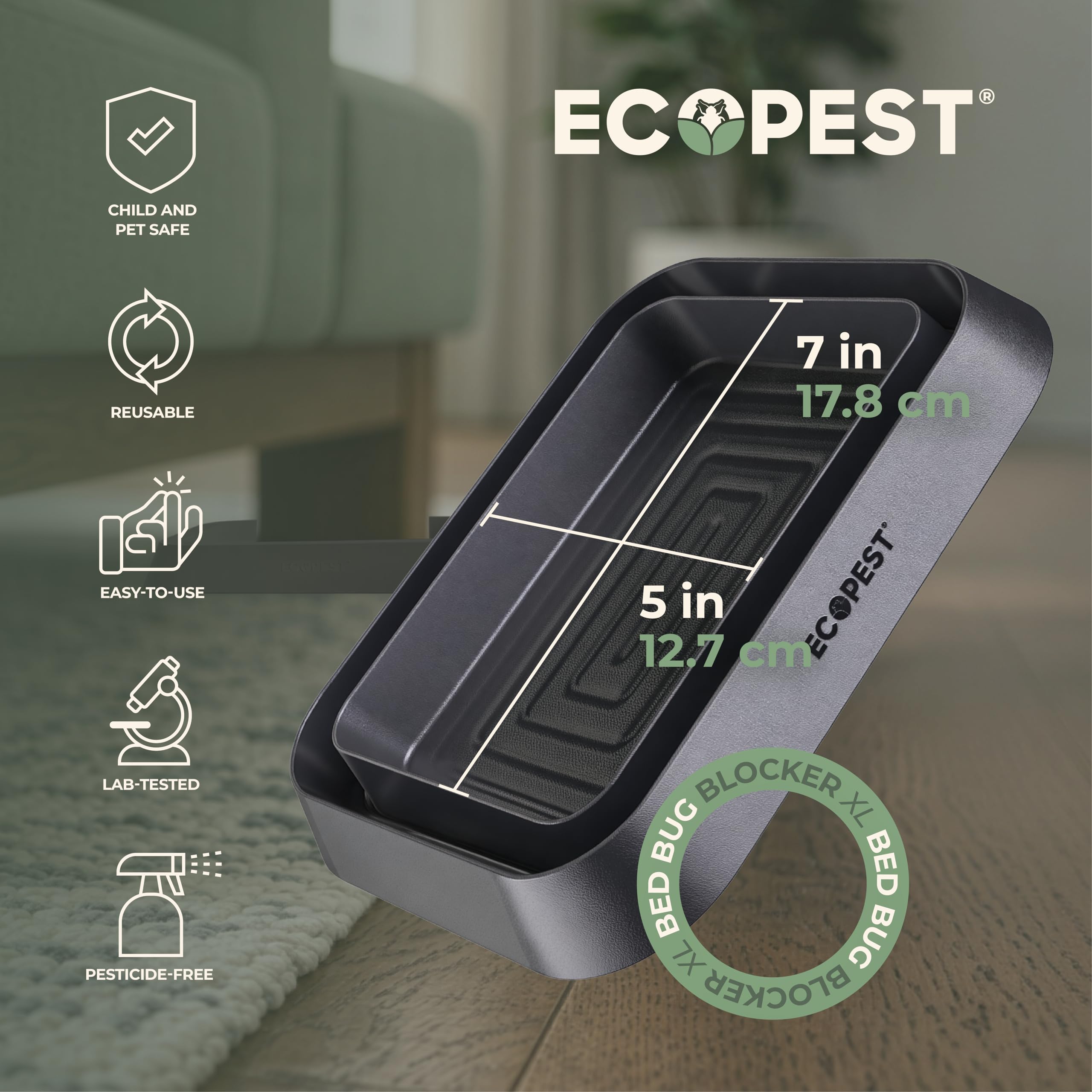 ECOPEST Trappole per Cimici dei Letti – Confezione da 8 | Bed Bug Blocker (XL) Trappole Intercettatori (Nera) | Monitor, Rilevatore e Trappola della Gamba del Letto (Extra Grande)