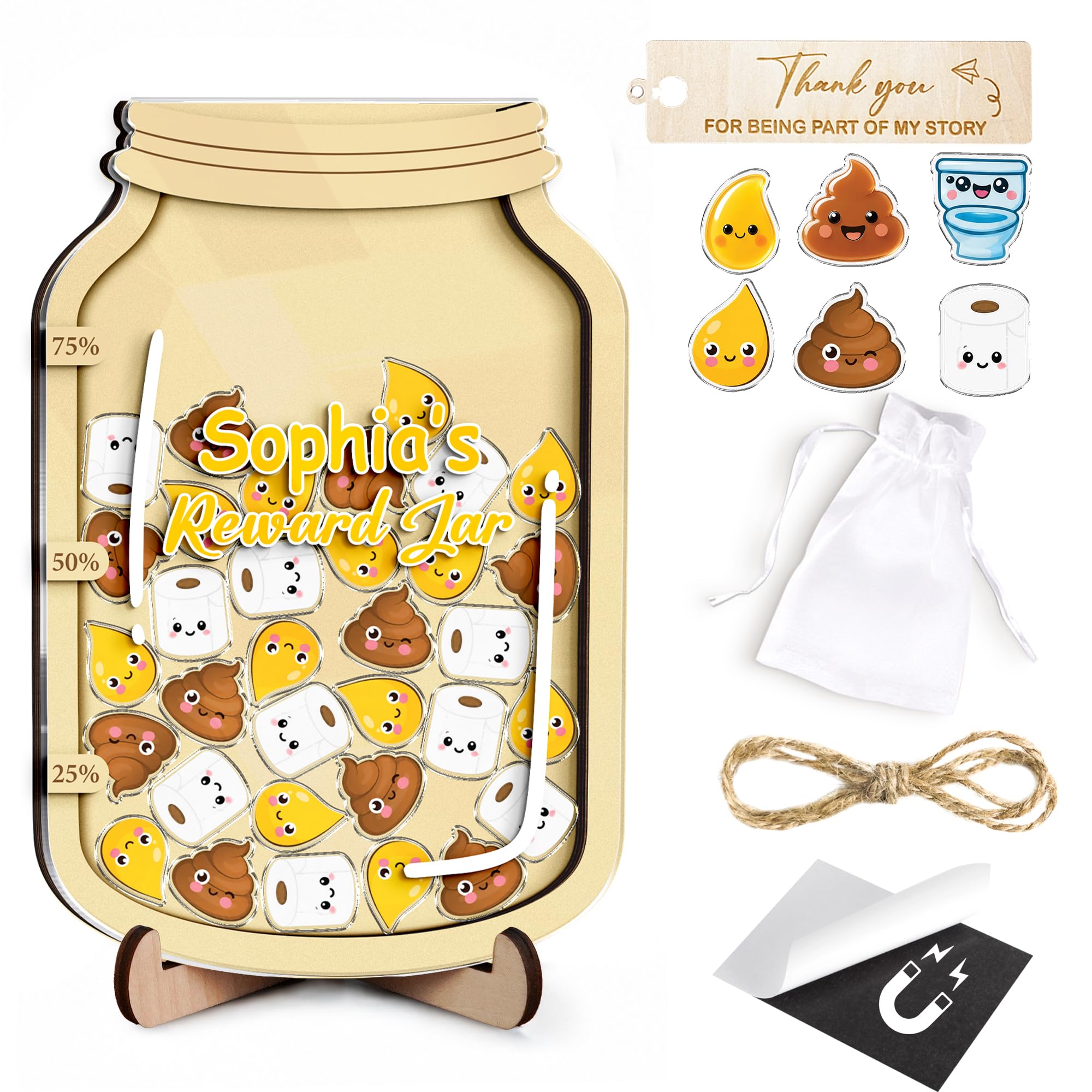 Personalized Magnetic Reward Jar for Kids, Wooden Potty Training Reward System with Acrylic Tokens, Positive Behavior Tool for Toddlers, Back to School Gift for Boys &amp; Girls, Classroom Décor