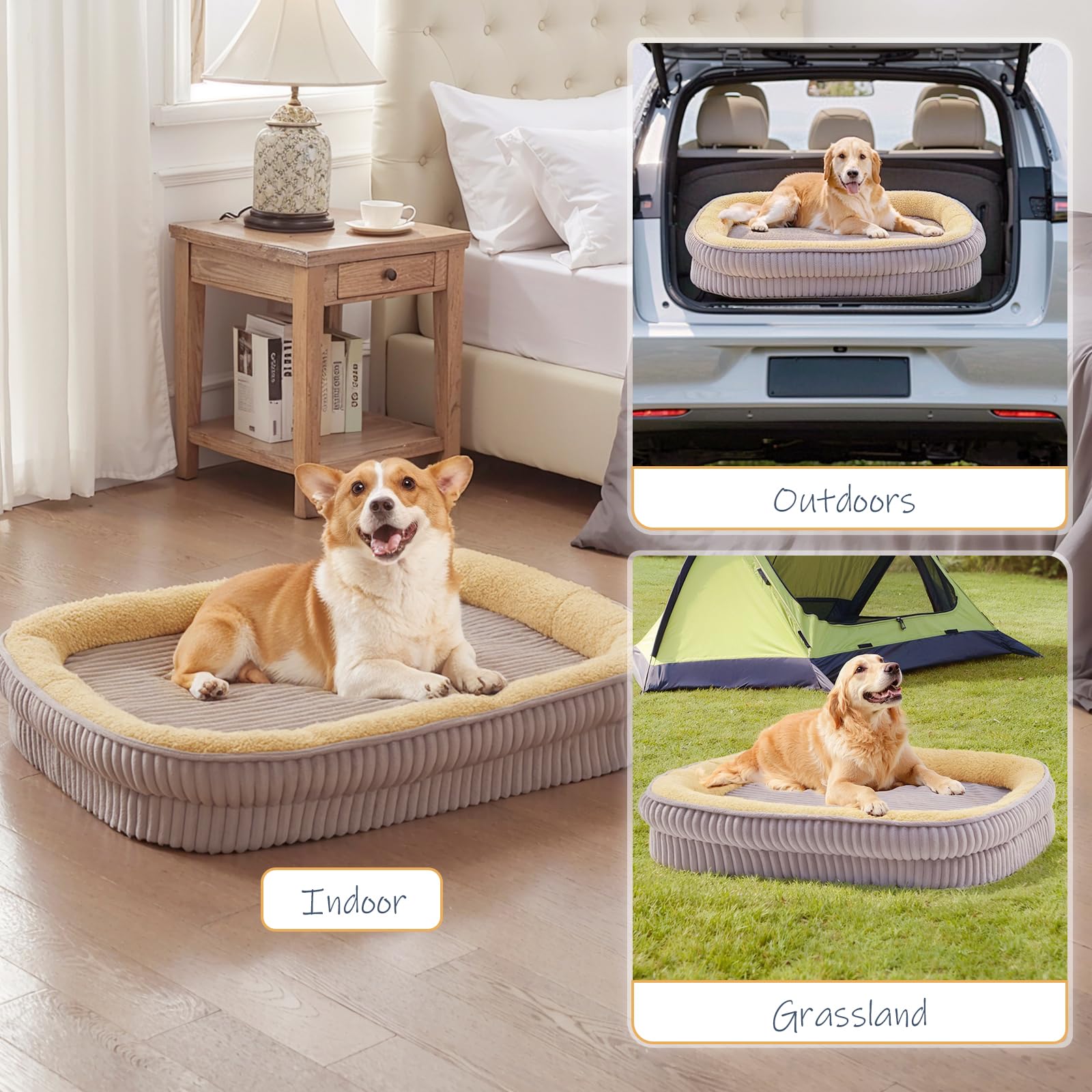 Cama ortopédica para Perros de Razas extragrandes, sofá Cama de Espuma de Alta Densidad con Forma de Caja de Huevos, Cama Ovalada, sofá Cama para Mascotas con Funda extraíble Lavable y Parte Inferior