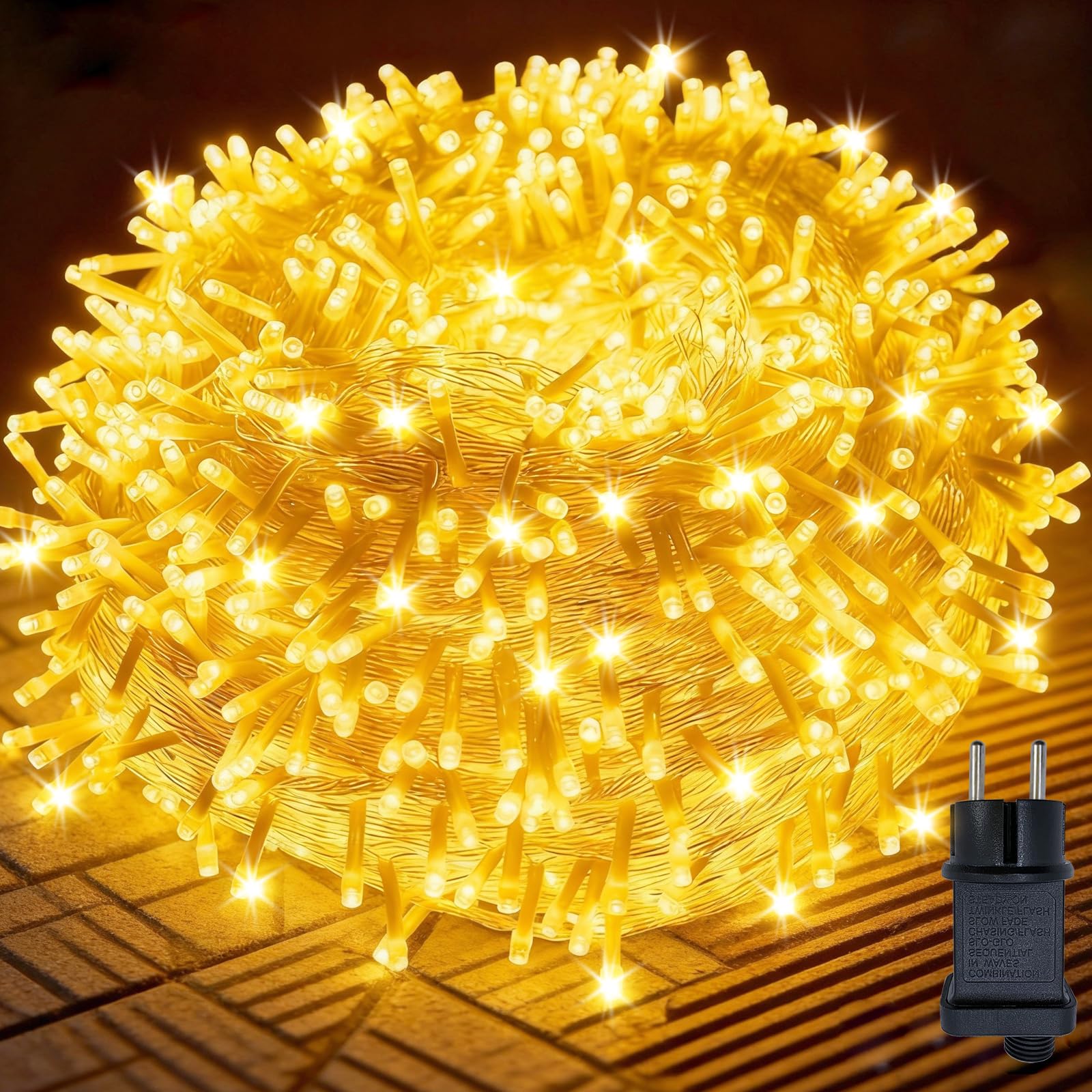 Guirlande Lumineuse Extérieure 100m 800 LED Blanc Chaud, 8 Modes, IP44, Mémoire et Minuterie