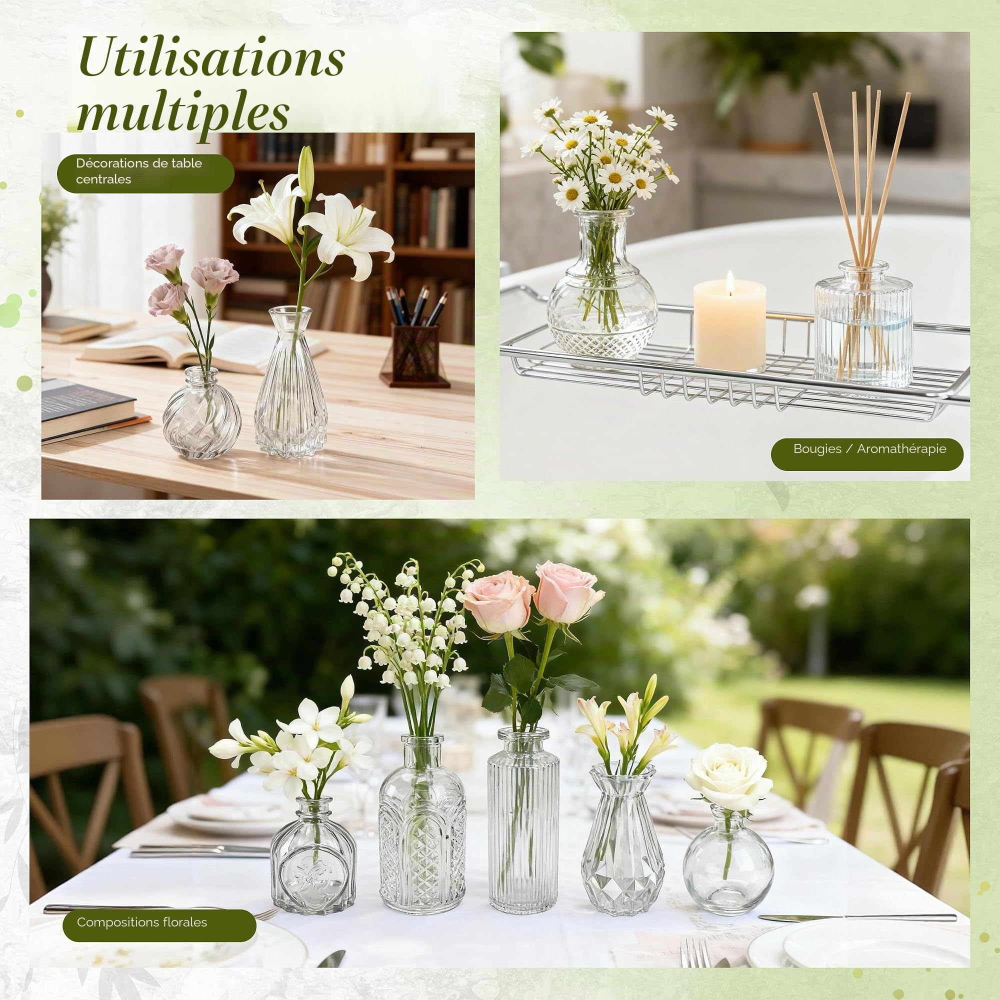 Der Rose Lot de 20 vases en Verre Transparent pour Fleurs, centres de Table pour décorations de Mariage rustiques, Arrangements Floraux, décoration de Table d'intérieur