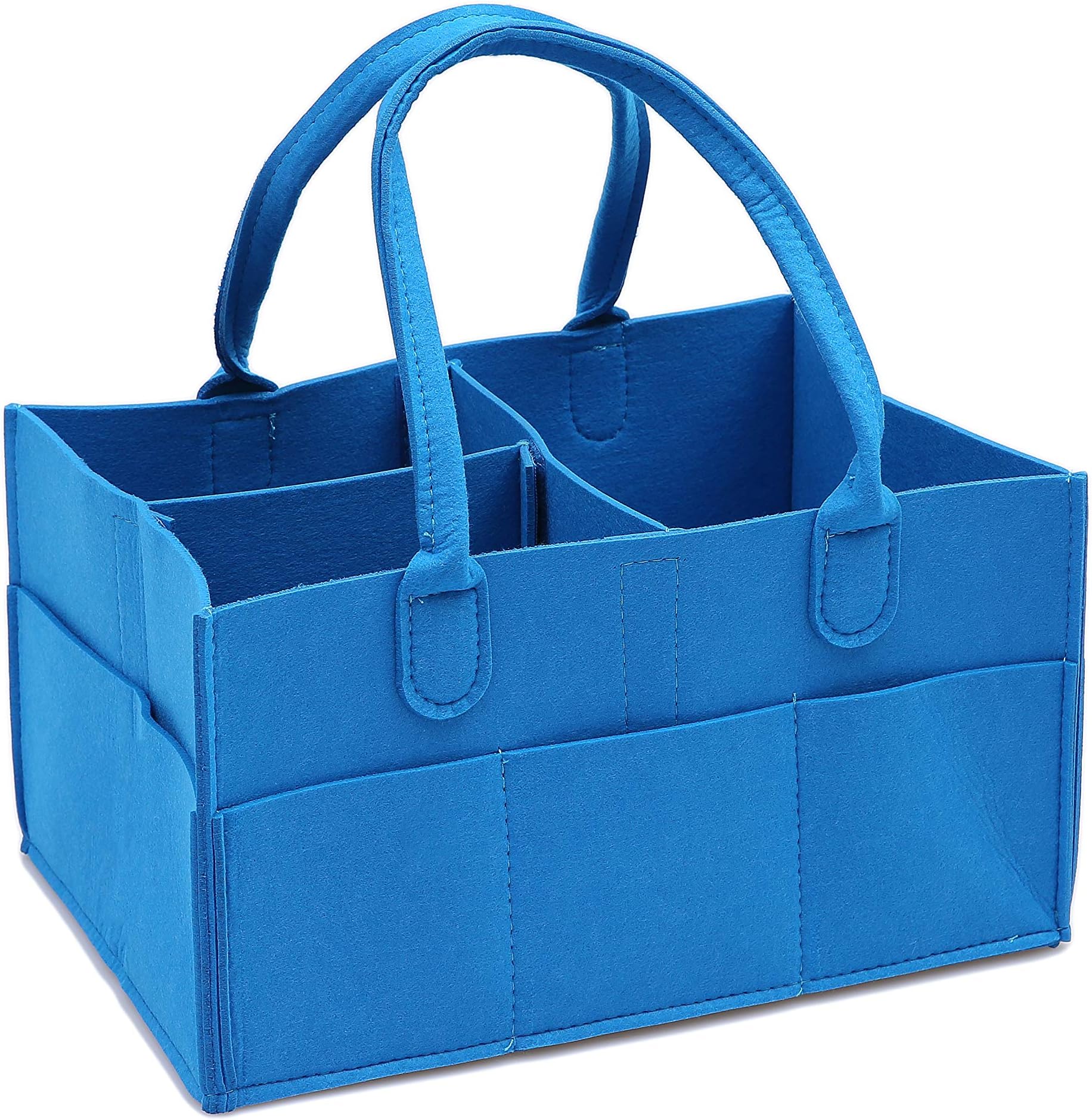 Runsabay 8 Section Baby Wipes Bag Diaper Caddy Organizer Tote with Changeable Compartments Nursery Storage Bin Basket for Mom Newborn Kids Nappies(Blue)