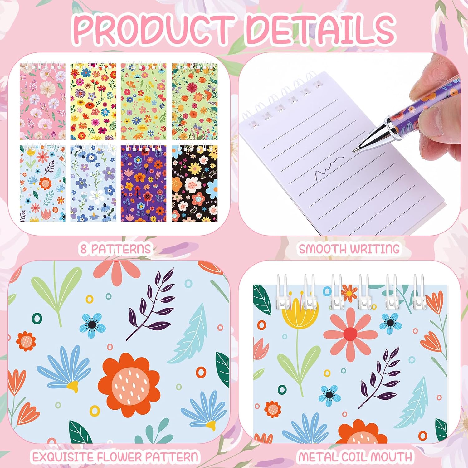 48 PCS Floral Pens Flower Ballpoint Pens Flower Notepads Set Back to School Gift Employee Gifts School Office Supplie, Wedding Favors, Floral Design, Bridal Shower Office Home Party Present Giving - Image 4