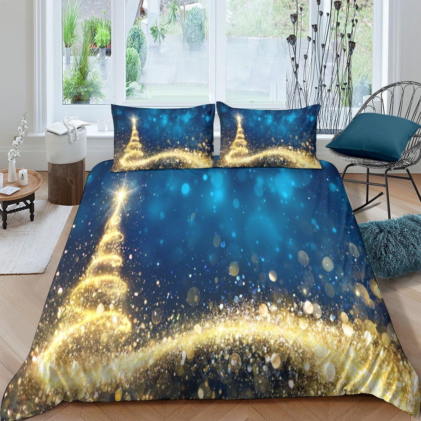 Ctjqhvkz Style-5 3D Printed Eiffel Tower Night Sky Fitted Sheet Microfiber Soft Blue Gold Mattress Cover Bedroom Home Decor Single（135X200cm）