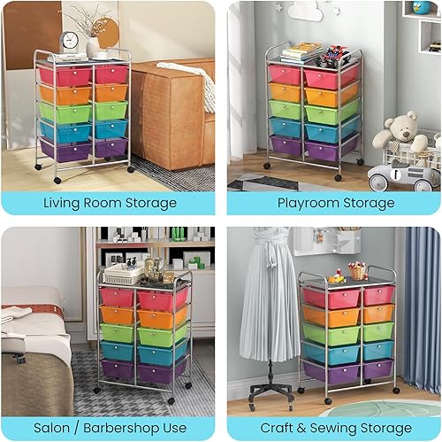 Miniatura 8 de Giantex Carrito rodante de 10 cajones, organizadores de aula, carrito de almacenamiento con ruedas, para profesores, oficina, hogar, suministros