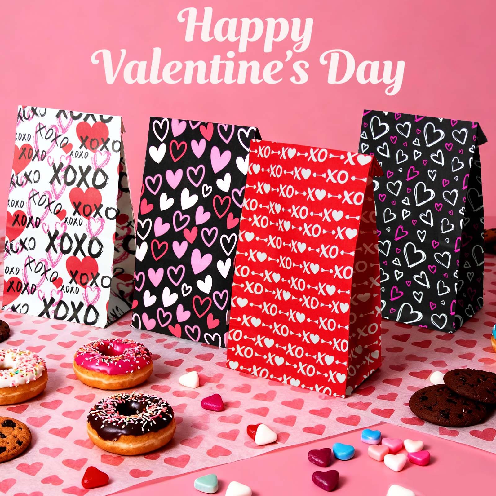 Haobell Valentines Day Bags - 24 Pcs Valentines Goodie Bags With Stickers for Classroom Parties, Kids, Coworkers