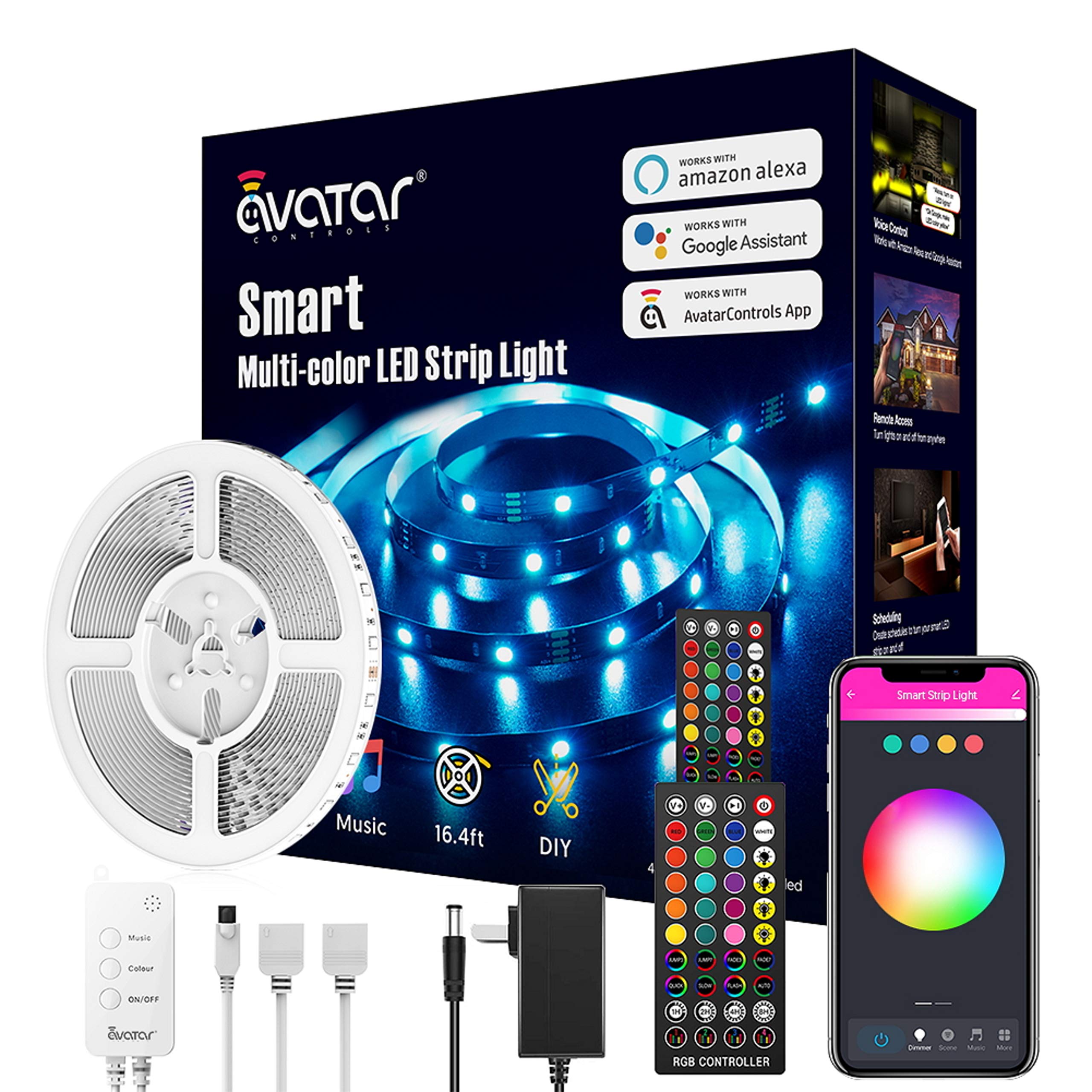Avatar Controls9.8 ft Alexa LED Lights Compatible with Music Sync, Dimmable LED Strip Lights Work with Google Assistant, 16M Multicolor LED Lights Smart Controlled by Voice, APP, Remote and Box