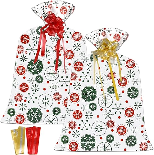 OILCUP 2 bolsas grandes de regalo de copo de nieve de Navidad grandes bolsas de Navidad grandes de 48 x 36 pulgadas con 2 lazos para regalos de