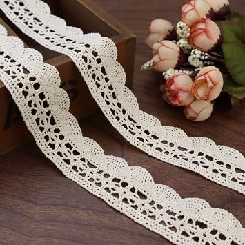 Vintage Lace Trim Beige Cotton Lace Ribbon Scalloped Lace Edge for Gift Packaging, Scrapbooking, Wedding Decoration, 15 Yards