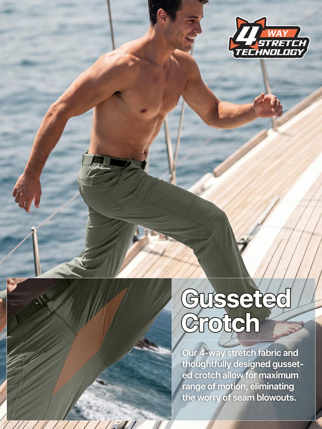 FREE SOLDIER Men's Outdoor Cargo Hiking Pants with Belt Lightweight Waterproof Quick Dry Tactical Pants Nylon Spandex (Sage Green 30W/30L)