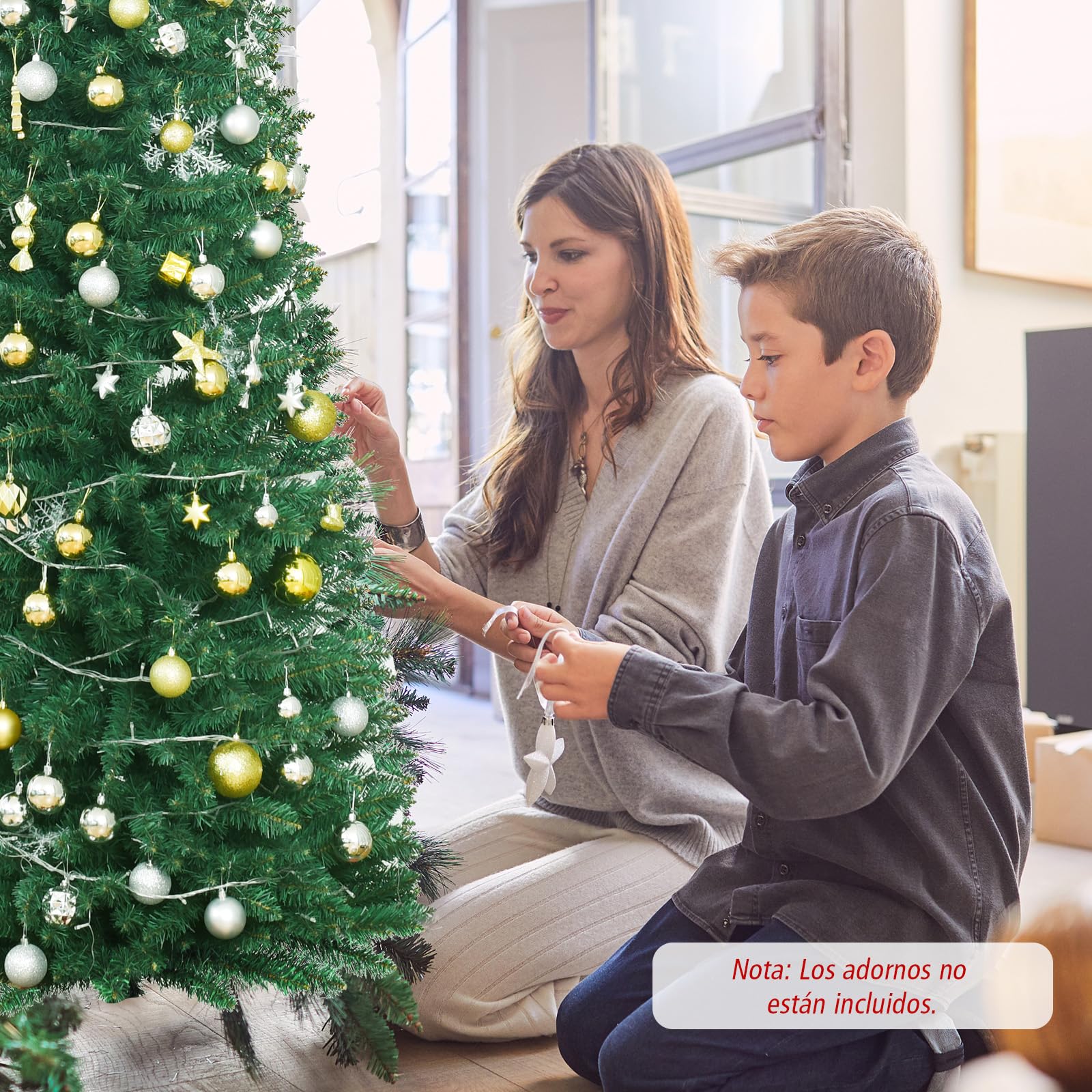 GYMAX Árbol de Navidad Slim 150/180/210/240/270 cm, Estrecho y Alto, con 220/400/700/1000/1500 Ramas de PVC ignífugo, Árbol Artificial con Soporte de Metal, para el Hogar, Tienda, Oficina (270cm)