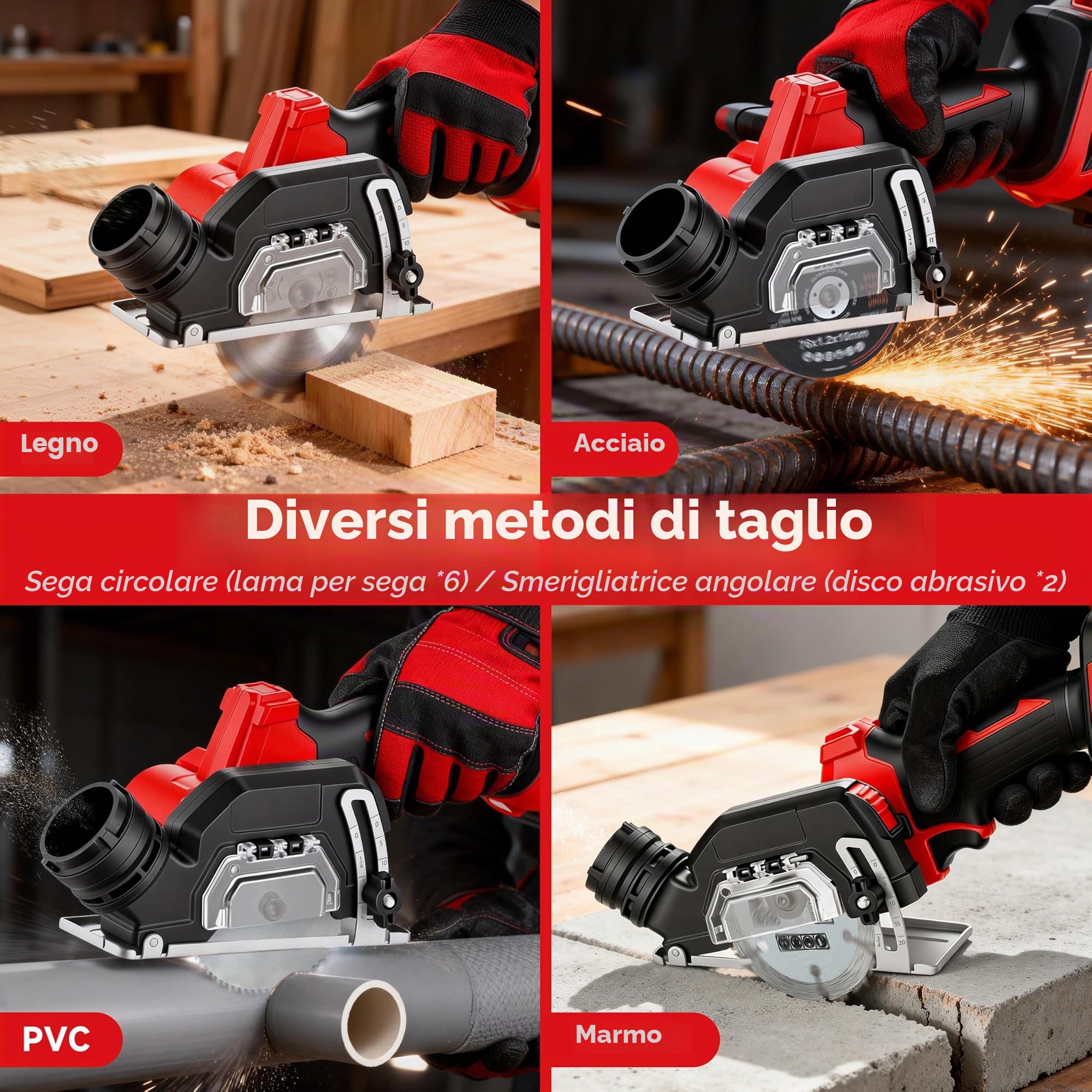 TEENO Mini Sega Circolare, Seghe Circolare per Legno, 2 Batterie 2,0Ah, 20000 RPM, Angolo di Taglio Regolabile, 8 Lame, Guida Parallela, Motore in Rame Puro, Adatta per Metallo, Legno e Piastrelle