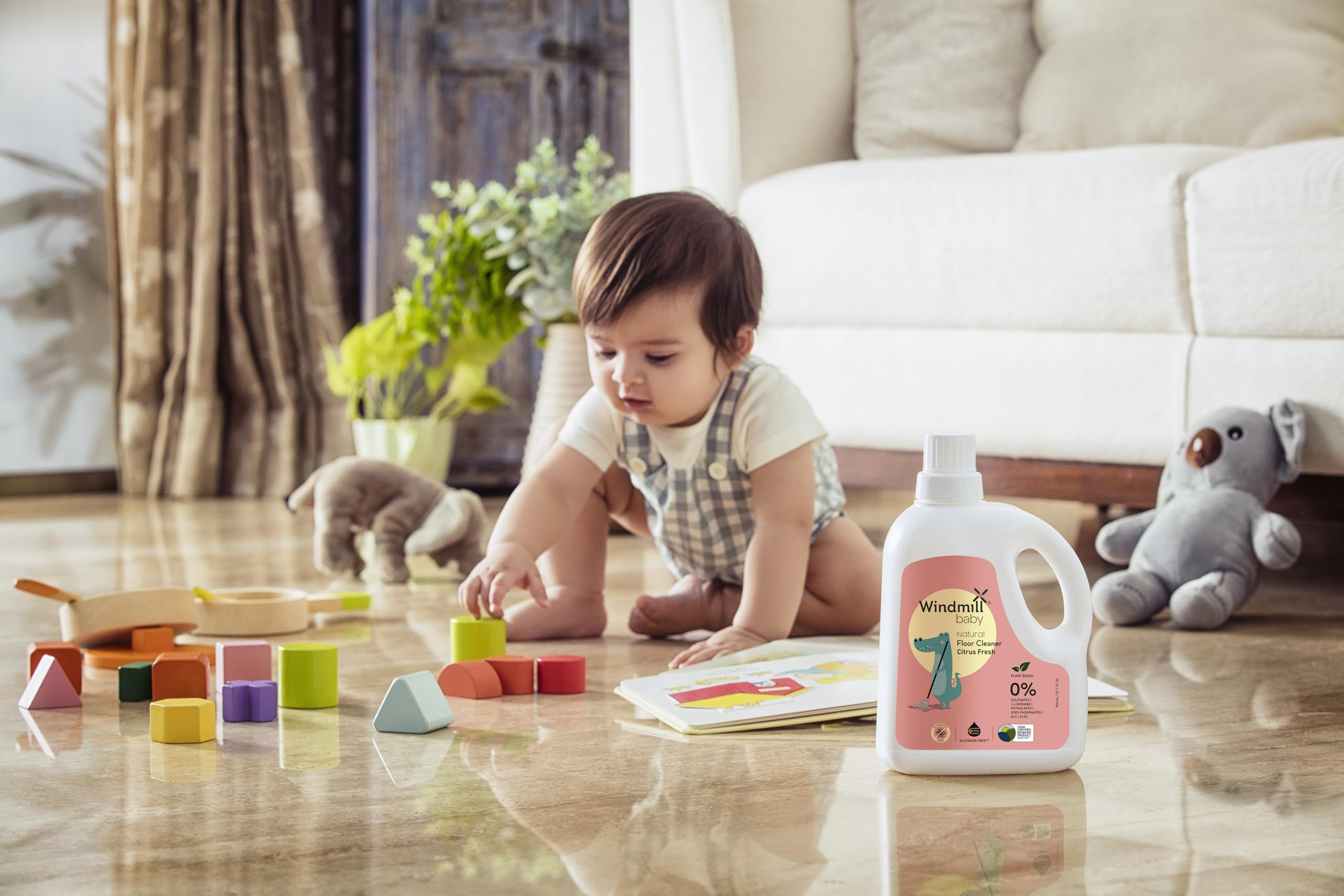 Windmill baby USDA Certified Natural Floor Cleaner, Allergen & Alcohol Free, Baby Friendly, Pet Friendly, Citrus Fresh, For All Floor Types - 950ml 3