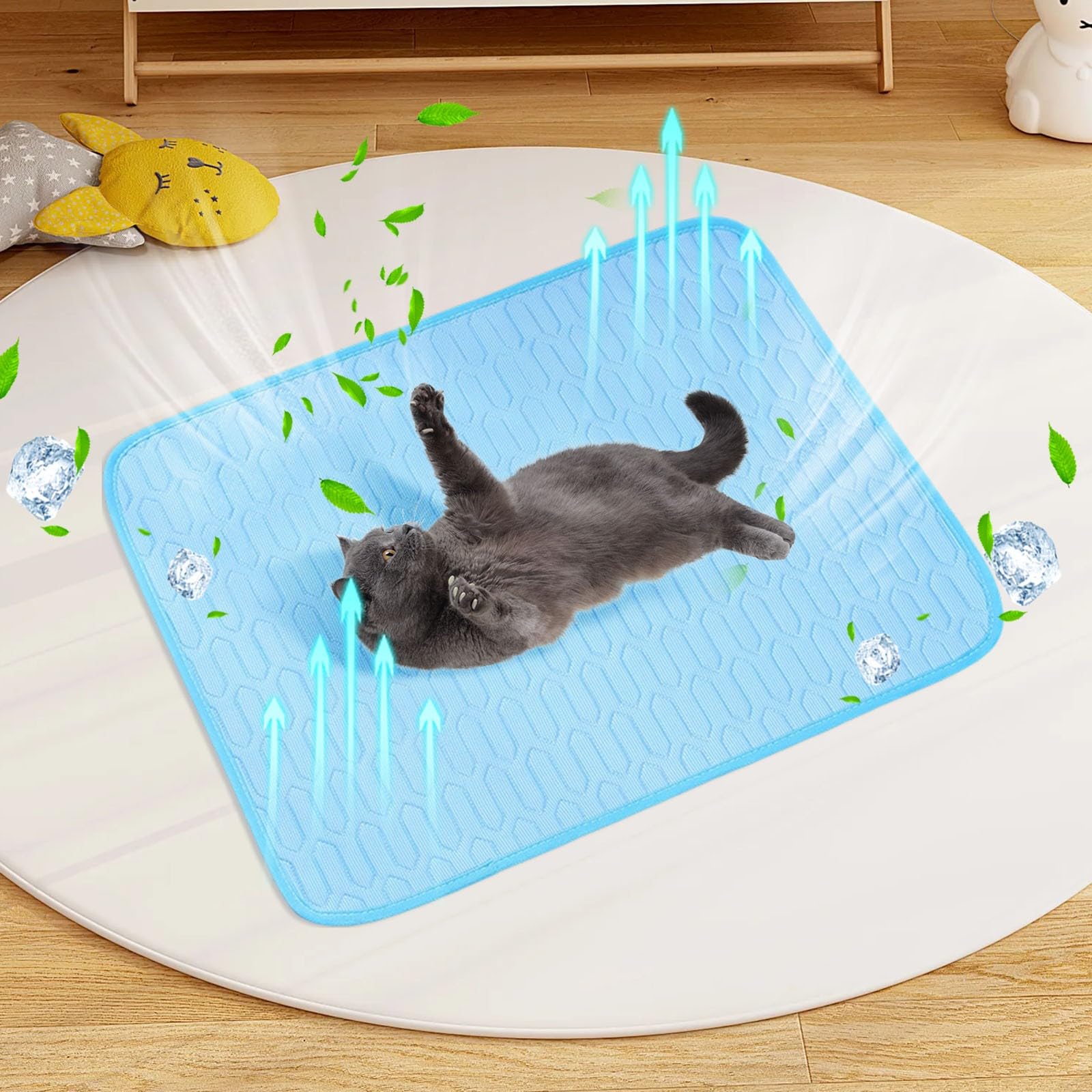 Dog & Cat Cooling Mat – Durable Washable & Reusable Pet Cool Mat for Home/Car/Travel, Non-Toxic Summer Cooling Bed, Ice-Silk Polyester Material, Non-Slip Mesh Bottom(Blue, 40 * 30cm) — image 1