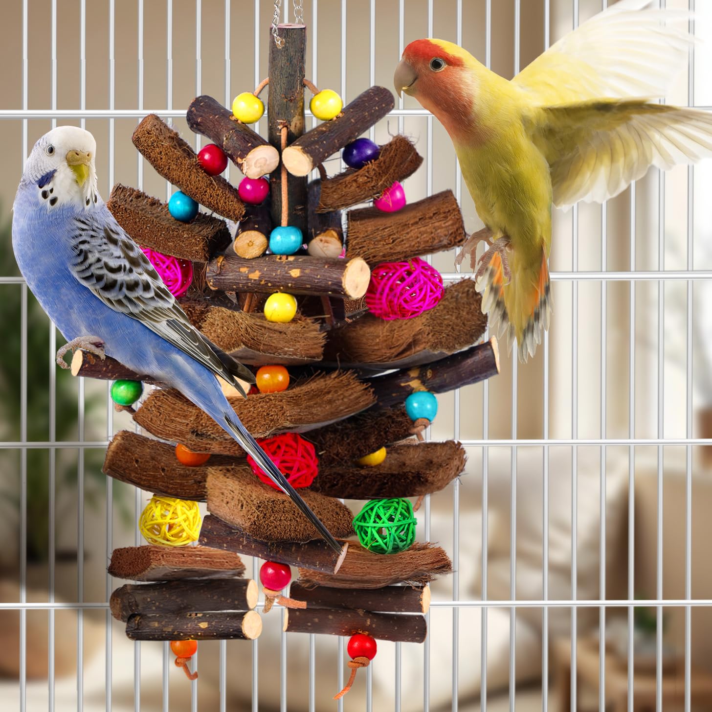 Kyouki Bird Toy for Parrots，Cockatiels, Budgies, Conures, Macaws, Lovebirds, Amazons and Other Small/Medium/Large Birds - Chewable & Shreddable Natural Coconut Husk Enrichment Toy (Medium) - image 6