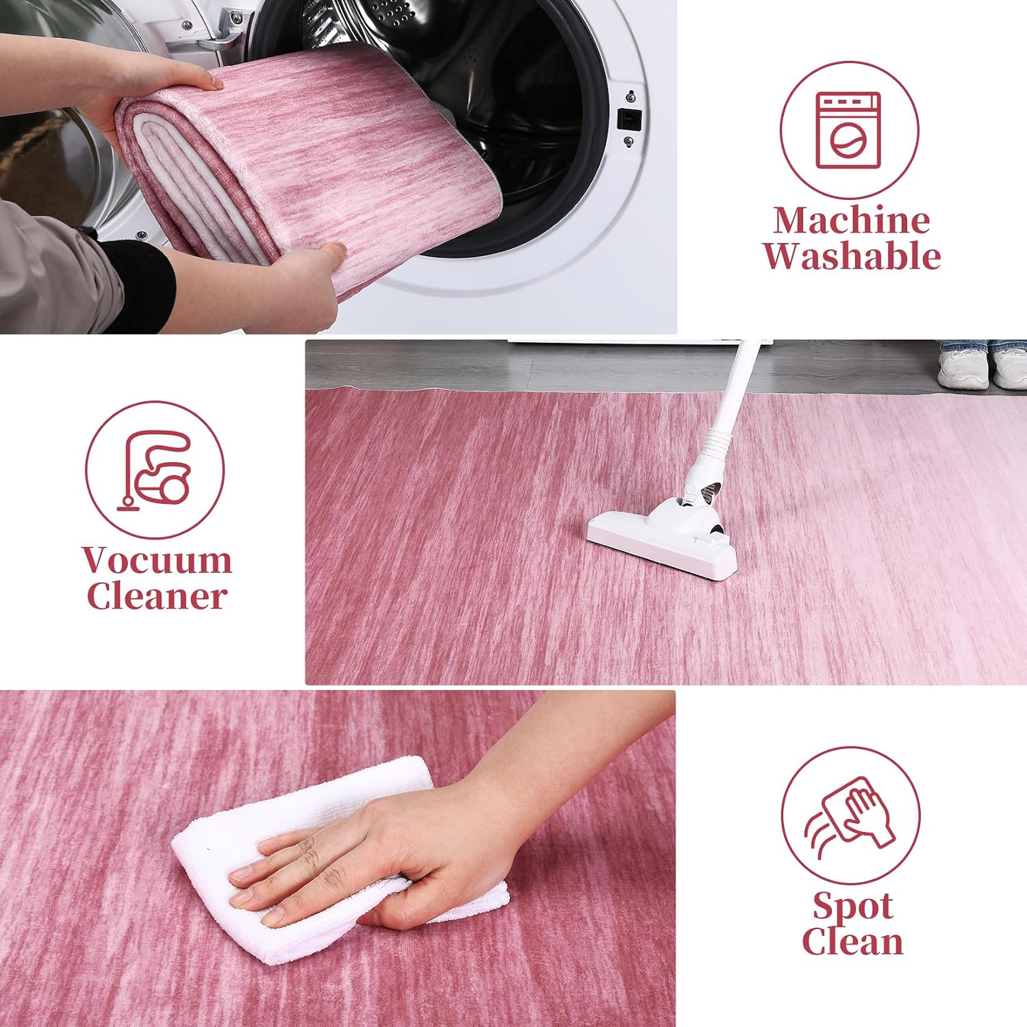 COZYLOOM Modern Ombre Area Rug 4x6 Washable Rug Bedroom Rug Ultra-Soft Throw Mat Contemporary Non-Slip Backing Floor Carpet for Living Room Nursery Playroom Dorm Home Office Foldable Thin Rug Pink