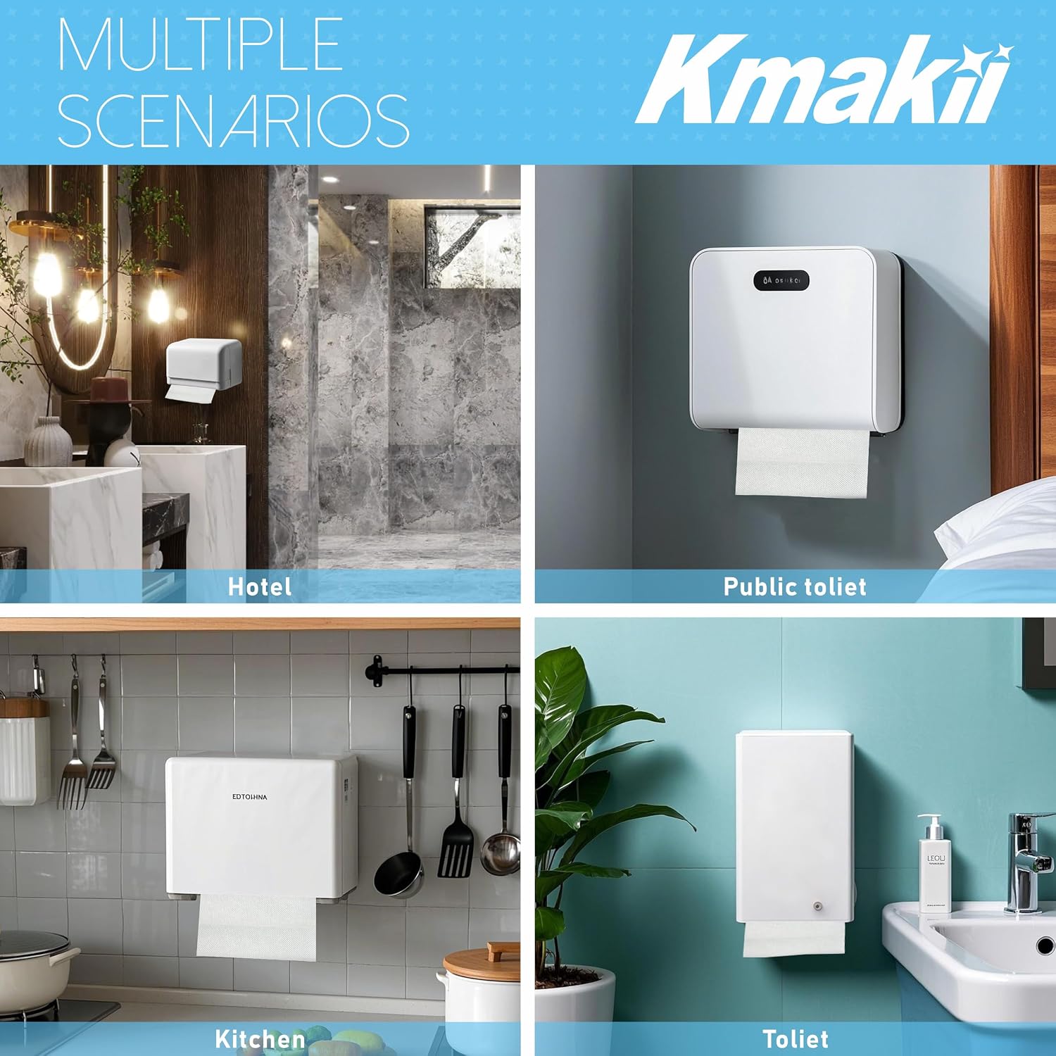 KMAKII Multifold Paper Towels, 2-Ply White Disposable Hand Towels, 800 Count, Bulk Folded Towels for Bathroom, Kitchen, Office and Commercial Use