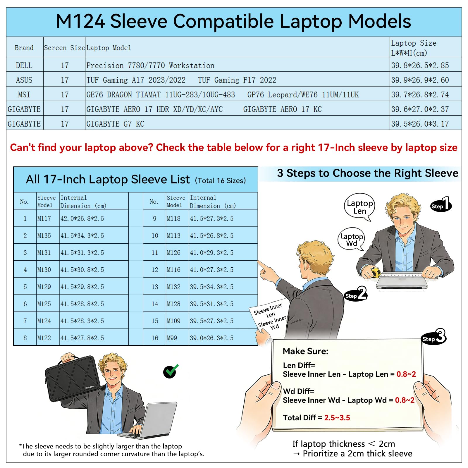 Smatree M124 Twardy ochronny 17-calowy pokrowiec na laptopa do DELL/ASUS