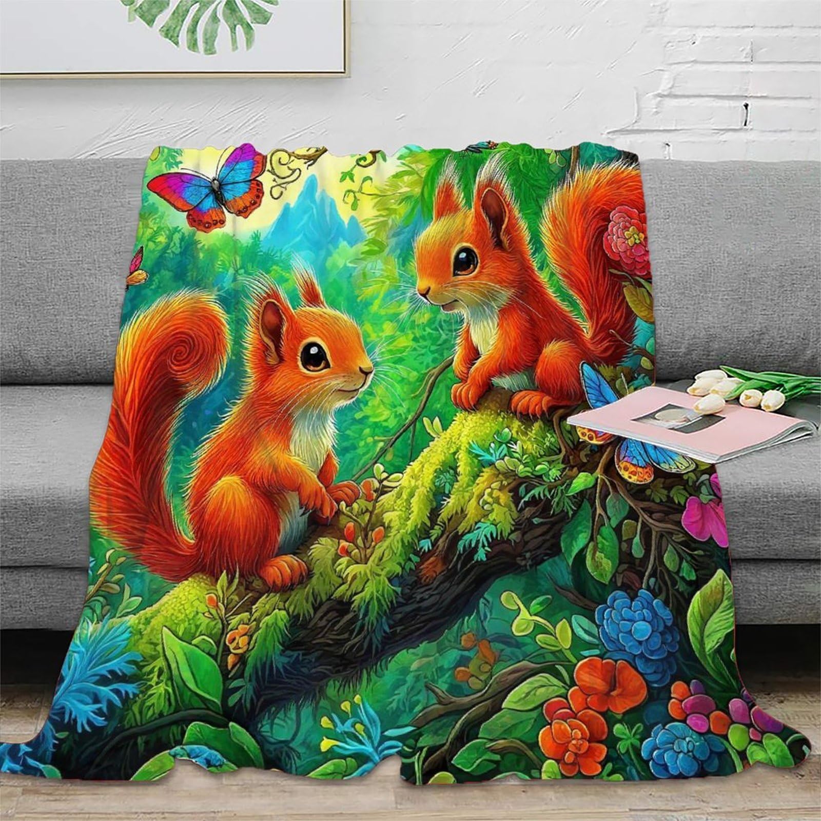 Couverture lit écureuil 3D plaid peluche microfibre chaude grand format canapé 150x200cm
