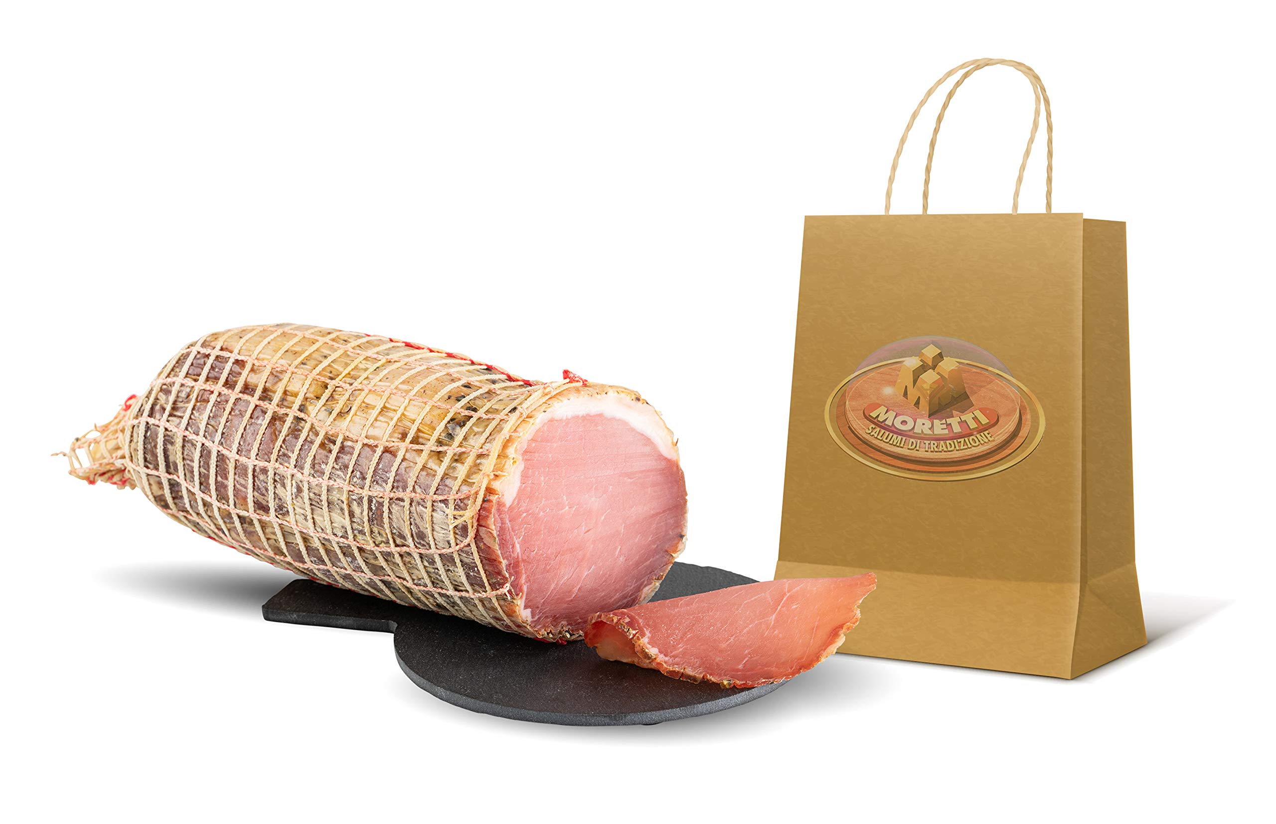 Moretti® | Lomo | Bresaola de cerdo | Envasado al vacío alrededor de 800g / 900g | Filete magro seco sazonado artesanalmente | Sin OMG | En tabla de cortar de madera de aliso de regalo
