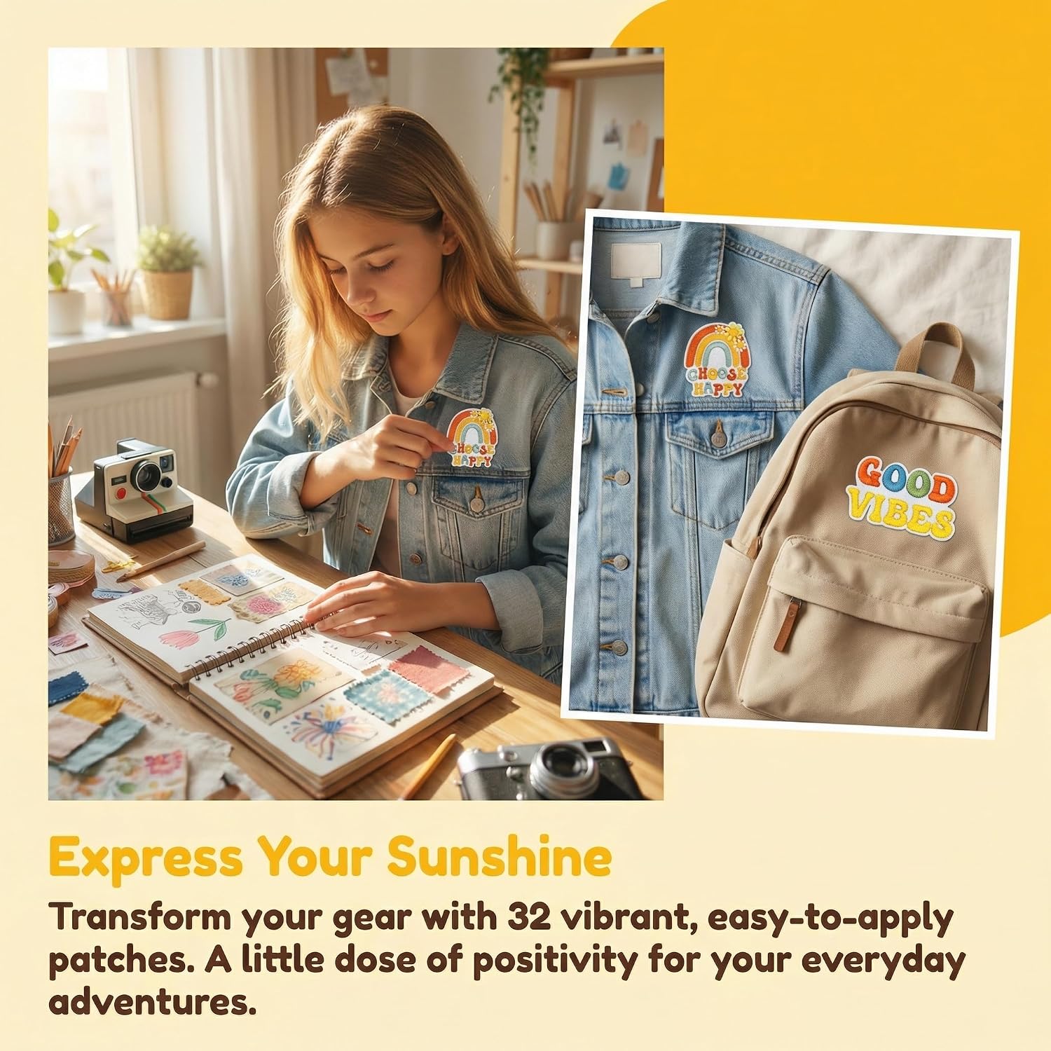 32PCS Positive Affirmation Patches, Colorful Boho Embroidered Appliques for Clothes, Hats & Bags, Iron-On or Sew-On Set