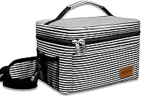 Vista 10 de Bolsa de almuerzo para hombres y mujeres, lonchera reutilizable aislada a prueba de fugas, bolsa de mano congelable con correa ajustable para el Cian