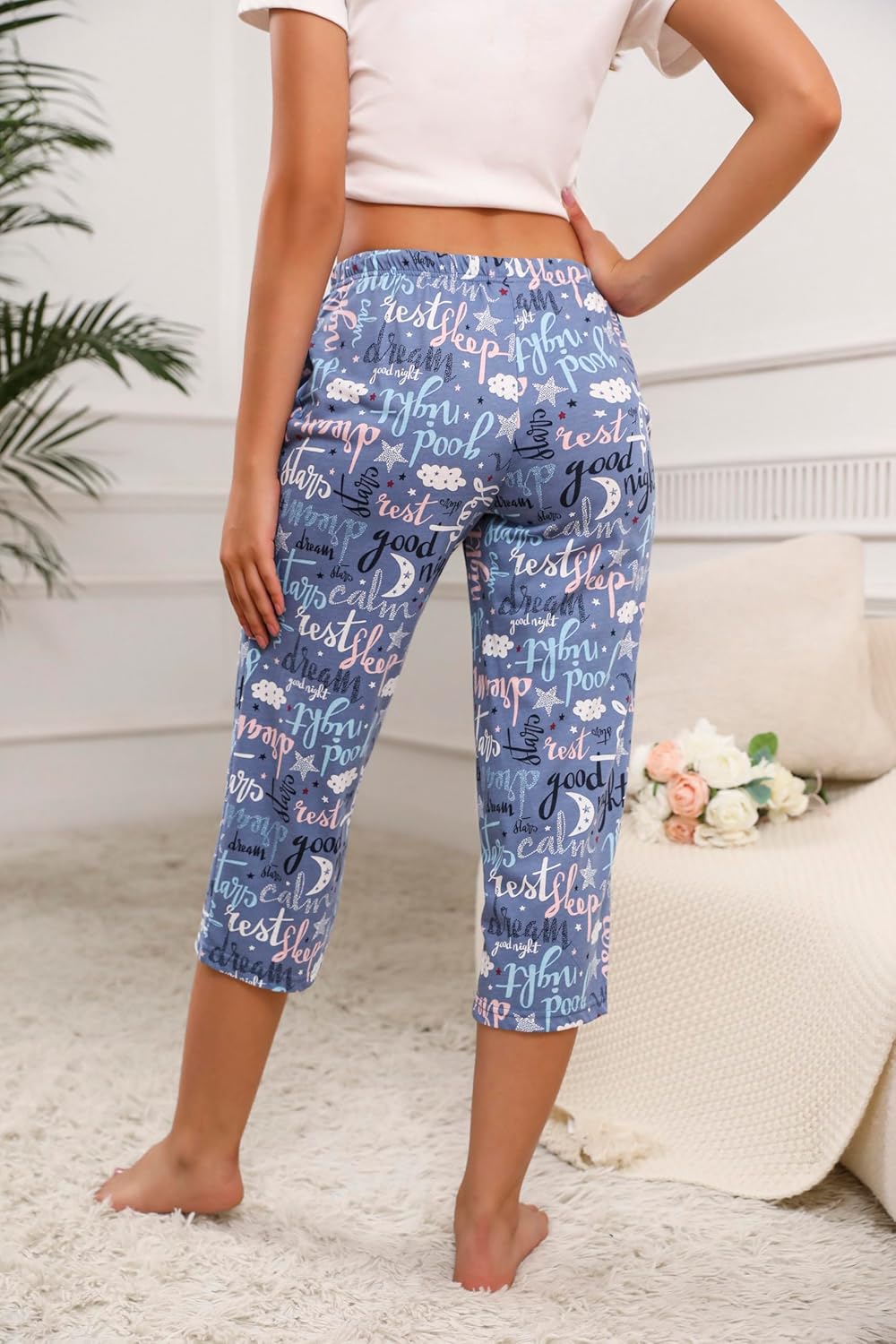 PNAEONG 3 Pack Women Pajama Pants Capri Length Drawstring Pj Bottoms Sleep Lounge Pants with Pockets S-3XL - Image 3