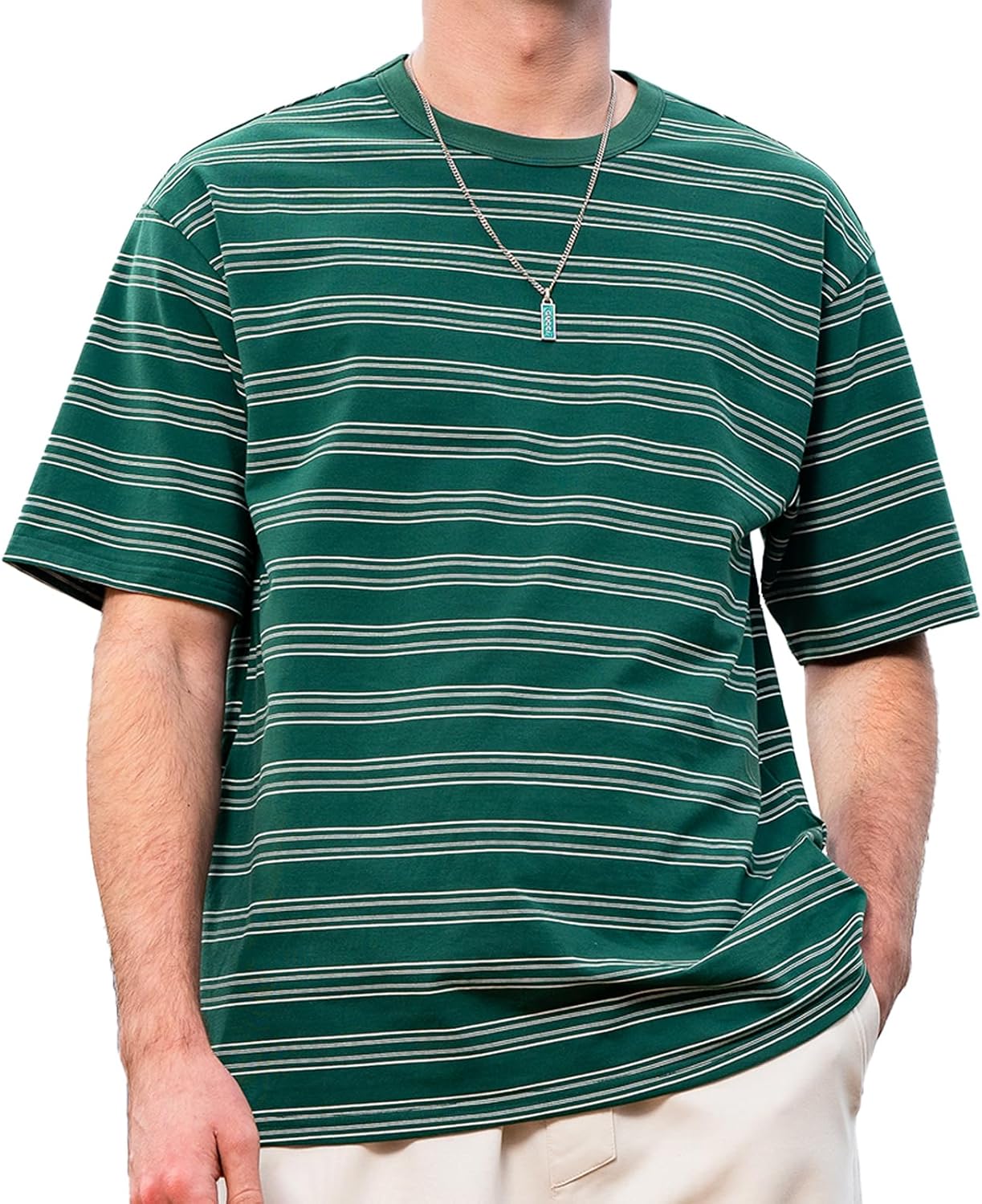 Men's Stripe Short Sleeve T-Shirt Mens Classic Casual Stripe Loose Shirts