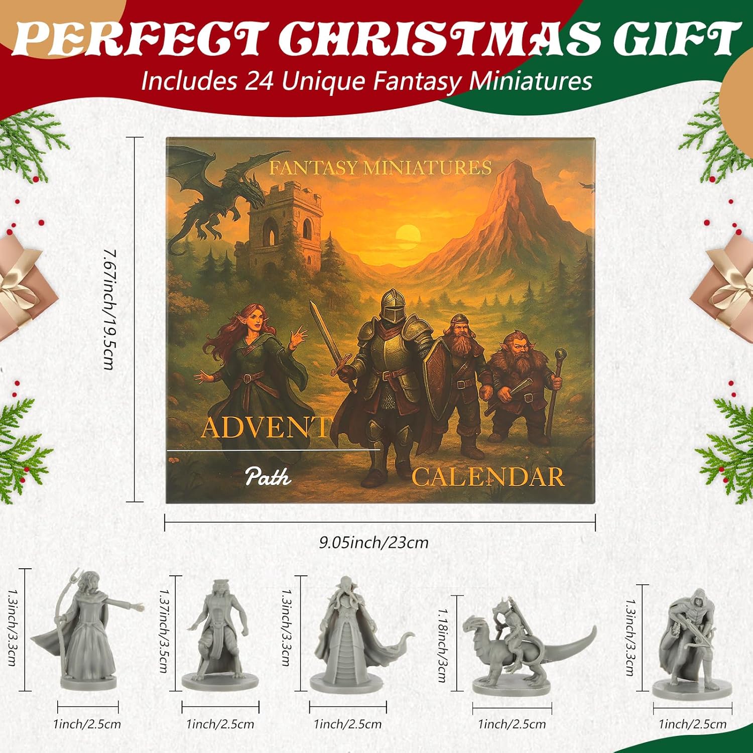 24-Day Fantasy Tabletop Advent Calendar – 24 Unpainted 28–32mm RPG Miniatures – PVC Figures for Roleplaying, Skirmish & Board Games – Holiday Gift for Game Masters & Painters