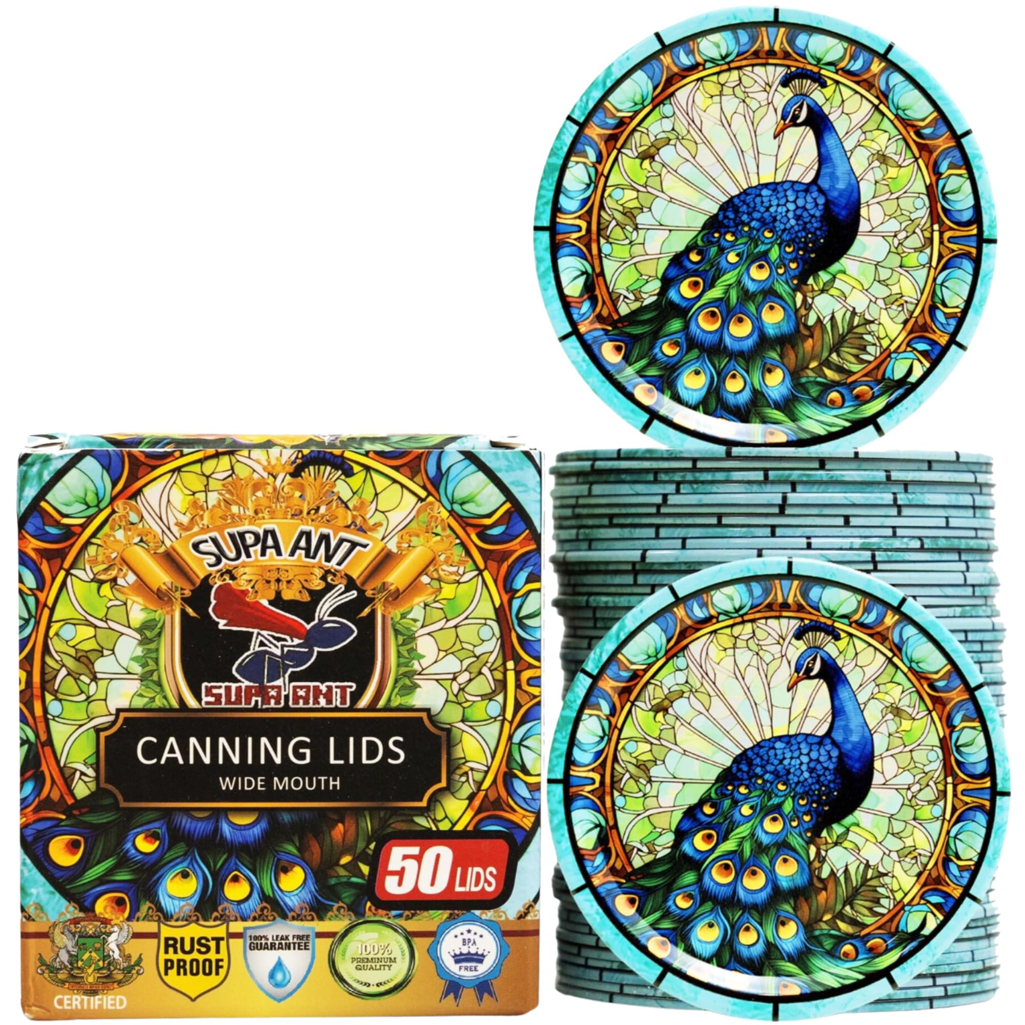 Supa Ant Thickest Canning Lids Wide Mouth (50 Pcs.) Food Grade Tin Can Lids for Canned Food - Buckle Proof & Rust Proof Lid for Canning Kit for Wide