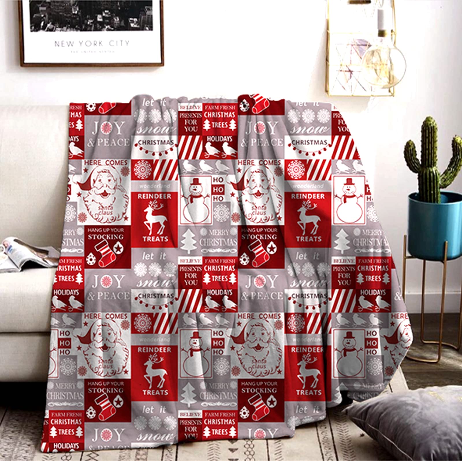 MIQEBX Plaid Couverture de Noël, Couverture en Flanelle Bonhomme de Neige de Noël Imprimée pour Enfants Adultes Doux Microfibre Literie Couverture De Polaire pour Lit Canapé (A, 130x150cm