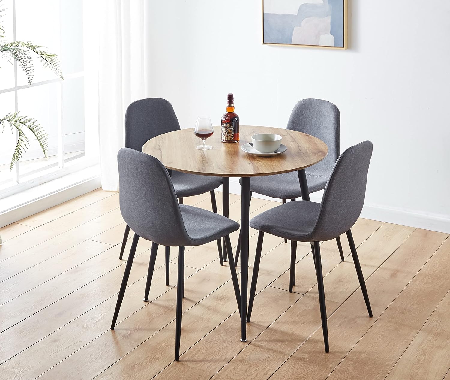 Hallowood Furniture Cullompton Small Round Dining Table & Grey Fabric ...