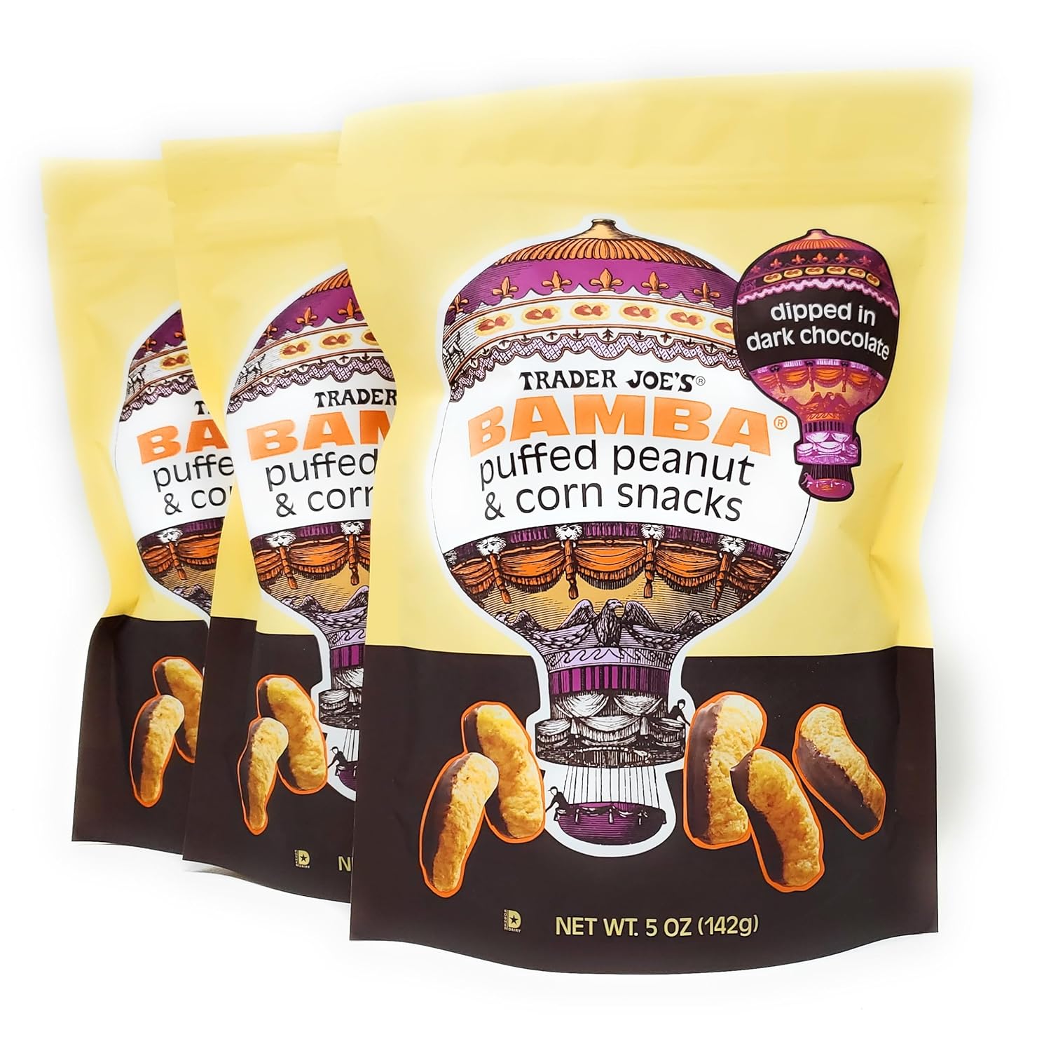 Trader Joe's Bamba Puffed Peanut and Corn Snacks Dipped in