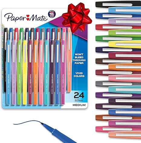 Paper Mate Felt Tip Pens, Flair Marker Pens, Medium Point, Assorted, 24 Count - Home, Office, Back to School, Teacher Supplies