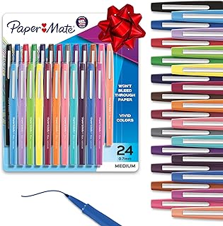 Paper Mate Felt Tip Pens, Flair Marker Pens, Medium Point, Assorted, 24 Count - Home, Office, Back to School, Teacher Supplies