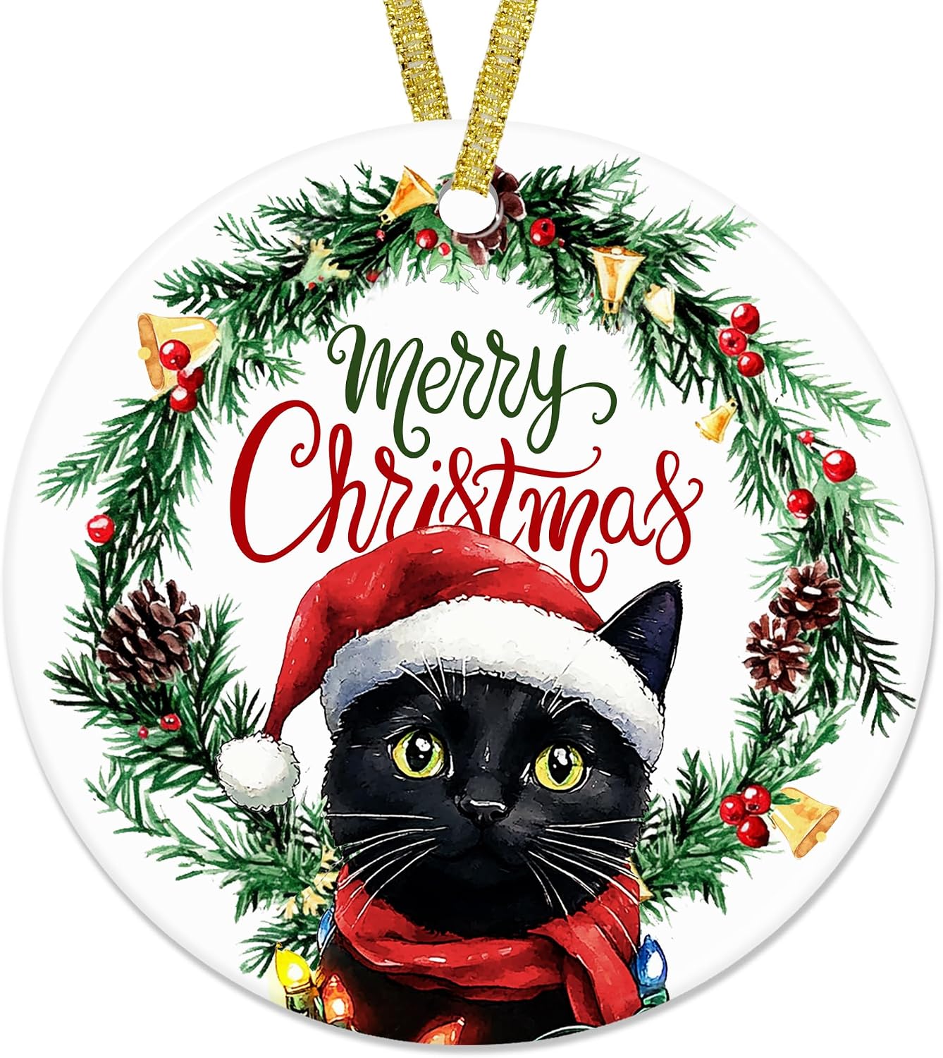 nvucamd Black Cat Gifts Christmas Ceramic Ornaments Decor
