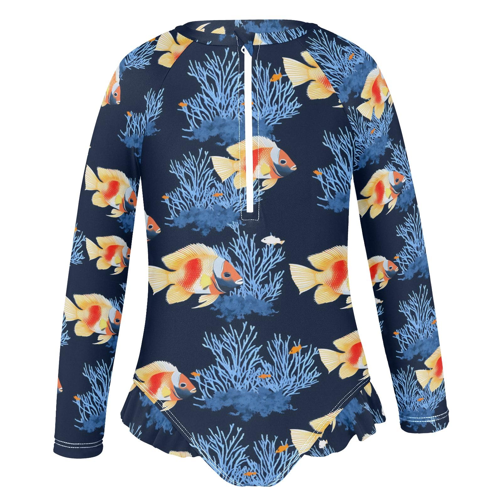 ALAZA Swimsuit for Girls Long Sleeve Rashguard Bathing Suit Fish Coral Quick Dry 4T