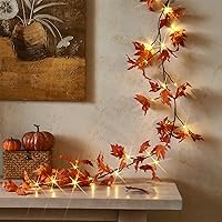 Vista 2 de Fudios Guirnalda de hojas de arce iluminada con temporizador, 24 luces LED blancas cálidas de 6 pies para decoración de otoño y Acción de Gracias