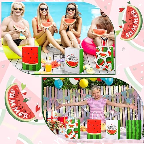 Miniatura 7 de Outus 24 piezas de bolsas de fiesta de sandía, bolsas de papel para golosinas de sandía, bolsas de regalo de fiesta, bolsas de dulces de sandía para