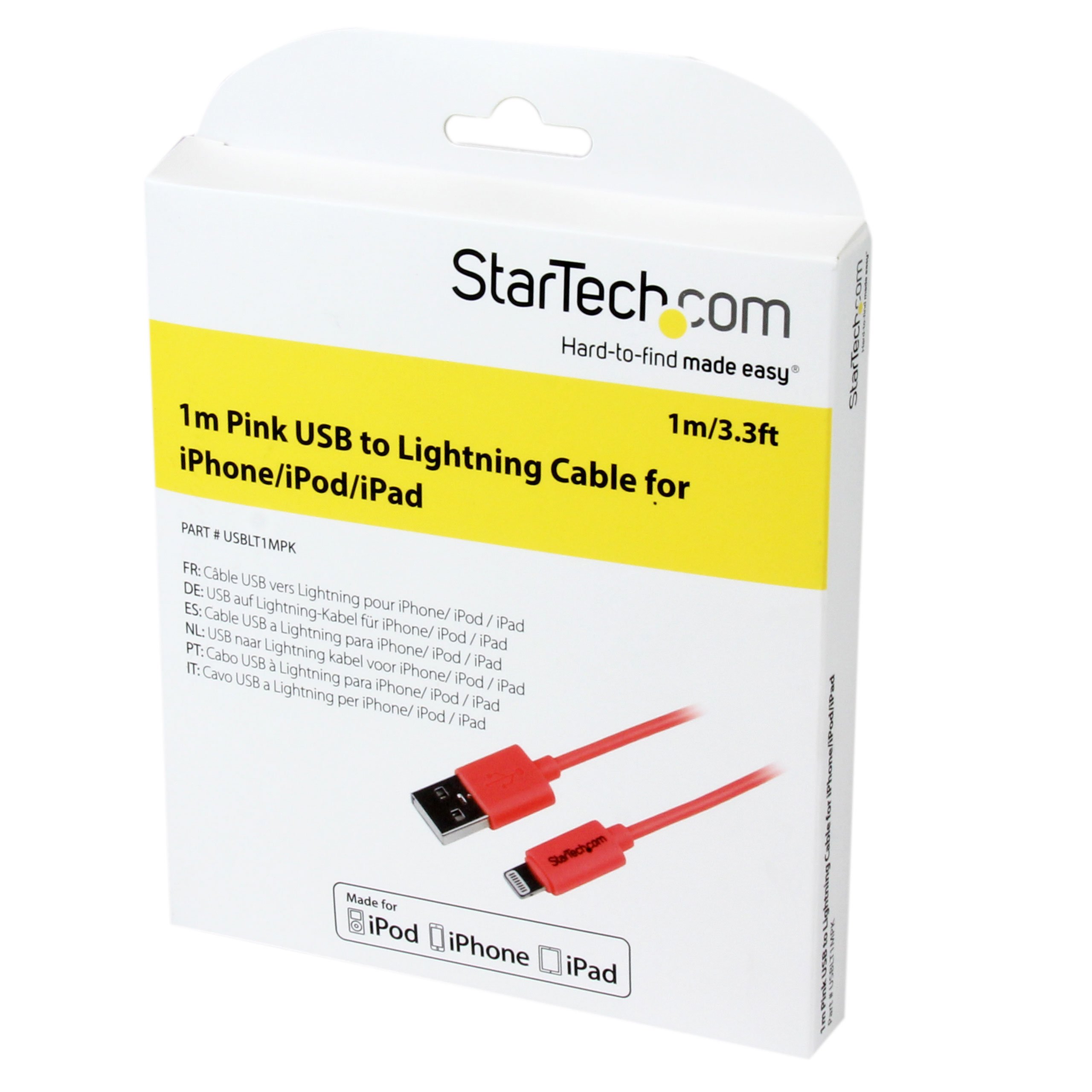 StarTech.com USBLT1MPK - Cable con Conector Lightning a USB para Apple iPhone/iPod/iPad (1 Metro) Rosa