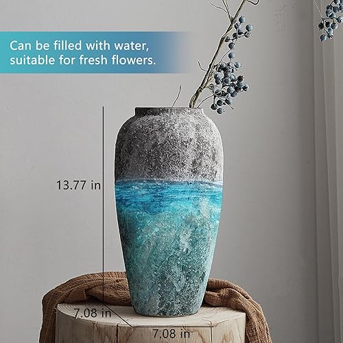 Miniatura 3 de AWNR Florero de terracota de decoración rústica florero de cerámica alto para flores, florero grande de cerámica, jarrón de arcilla, decoración