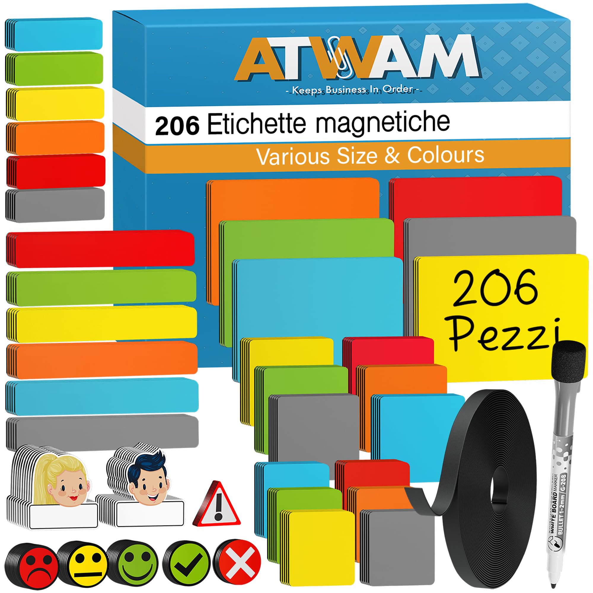 60 Strisce Magnetiche Scrivibili - Magneti Per Lavagne, Scrum E Kanban, 6 Colori, Riutilizzabili