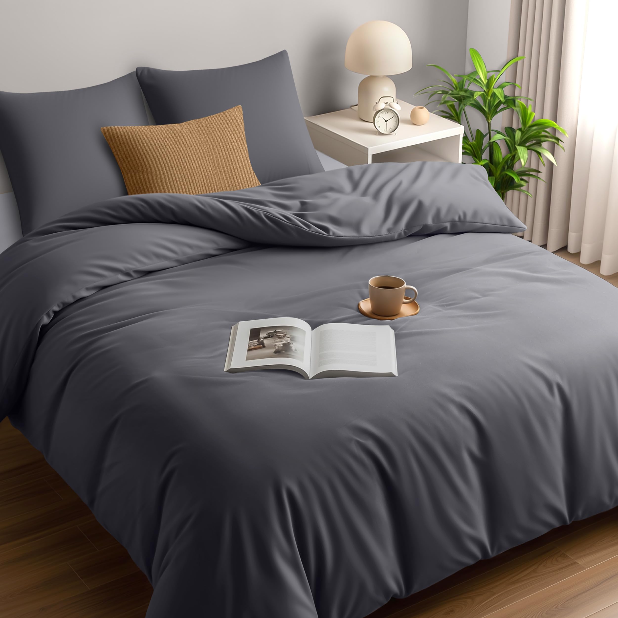 Utopia Bedding Duvet Cover 220 x 240 cm with 2 Pillowcases 65 x 65 cm (Grey) - Bedding Set 220 x 240 cm - Soft Brushed Microfibre Duvet Cover Sets - 2