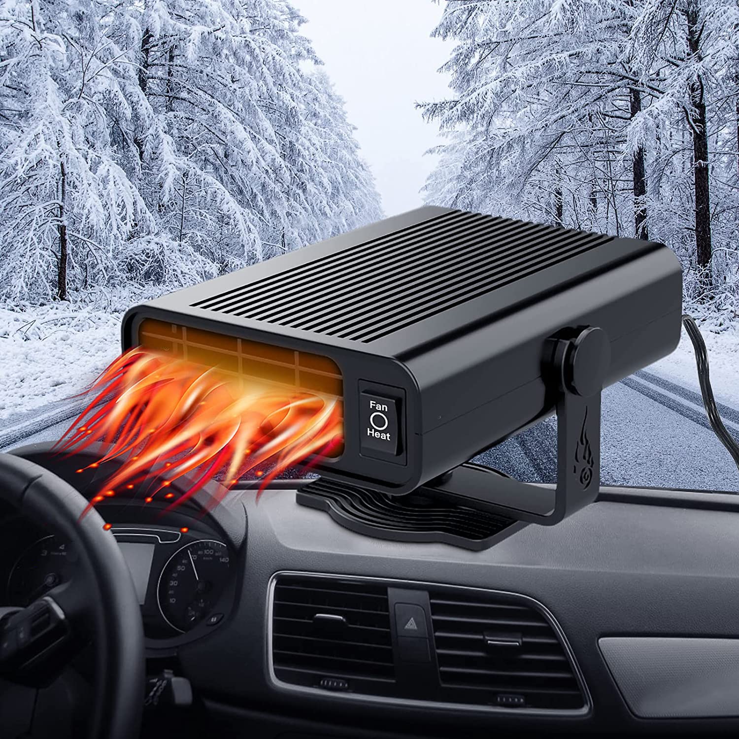 12V Heater for Car Windshield Defroster Demister,180W Fast Heating & Cooling Fan 2 in 1 Adjustable Dashboard Portable Car Heater