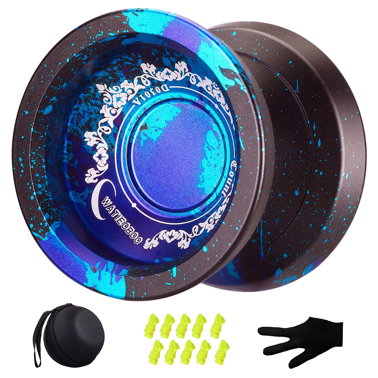 WATIEOBOO Yoyo Professional, Metal Unresponsive Yoyo for Kids Beginners, Higher Stability, More Powerful, Stable Performance Pro Tricks Yoyo with Glove and 10 Yoyos Strings(Black&Blue&Purple)