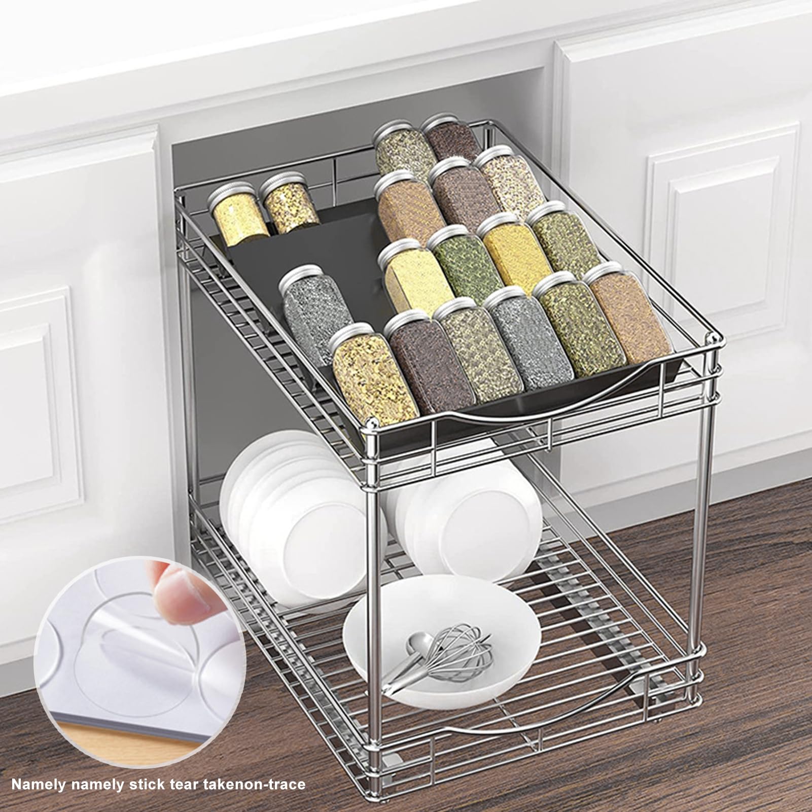 Lot de 4 organiseurs de tiroir à épices à 4 niveaux - Support d'assaisonnement extensible pour cuisine