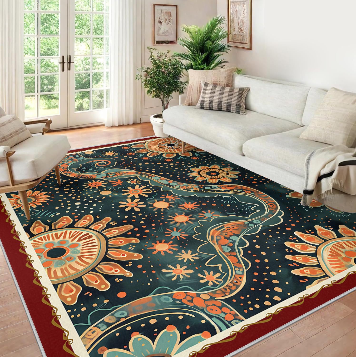 Tapis lavable en machine 80x150 fleurs d’automne tapis bohème salon